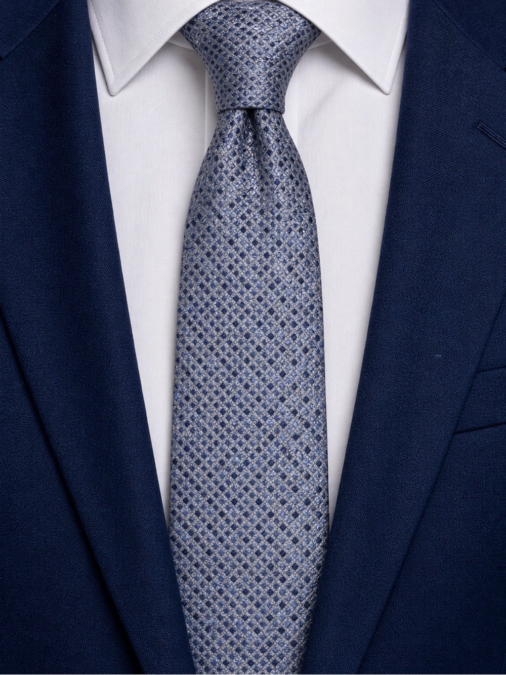 Tommy Hilfiger Navy Blue Silver Geometric 100% Silk Neck Tie Men's OS